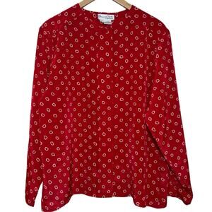 Oscar de la Renta Size 16 Red White Abstract Dots Plus Size Blouse